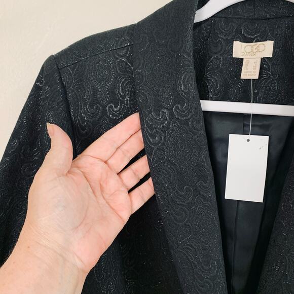 NEW LOGO Lavish Size L Metallic Jacquard Blazer Jacket Black Ruched Sleeve - Picture 5 of 12